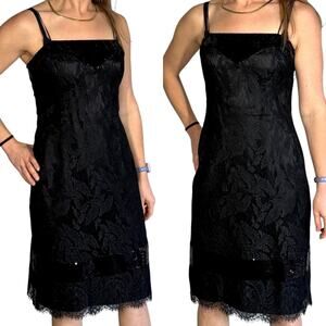Vintage black sequin lace dress XS